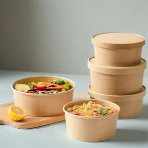 Bon marché Conteneur de nourriture pour déjeuner rapide personnalisé imprimé Boîte d'emballage alimentaire Bols à salade Bol en papier kraft avec couvercle - Product Image 6