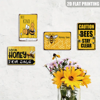 Panneau en métal vintage Bee Kind avec des abeilles mignonnes de dessin animé, art mural rétro