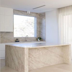 Comptoirs de cuisine en pierre de quartzite <span class=keywords><strong>blanche</strong></span> Taj Mahal naturels, modernes et luxueux, dessus d'îlot et dessus de table de vanité, plans de travail durables - Product Image 1