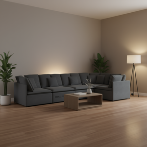 Modern L Shape Sectional Sofa Dark Grey Fabric Modular Living Room <b>Set</b> <b>Square</b> Arm Cushion Back Metal Legs - Product Image 2