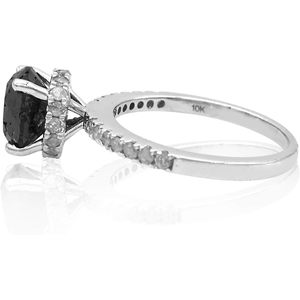 Anillo de Compromiso Solitario con Diamante Negro Natural de 4 Puntas, Corte Brillante Redondo de 2.87 Quilates, Banda de Oro Blanco para Mujer - Product Image 3