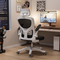 Chaise de bureau ergonomique moderne avec accoudoirs relevables, appui-tête réglable, dossier haut en maille, pivotante et roulante pour bureau à domicile