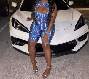 Viviblook Z319ST03 Women Summer <b>Set</b> New Streetwear Polka Dot Print Sexy Low Cut Tight Top Shorts Two Piece <b>Set</b> - Product Image 1