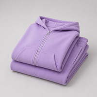 Ensemble de sweats à capuche zippés en molleton personnalisables pour la vente en gros, style streetwear, uni, épais, minimaliste, couleur lavande