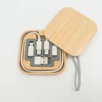 Kit Adaptor Multi USB Kustom Kotak Penyimpanan Bambu Pengisian Cepat Portabel Modern Kit Kabel Saku Cetak Laser Konverter Tipe USB