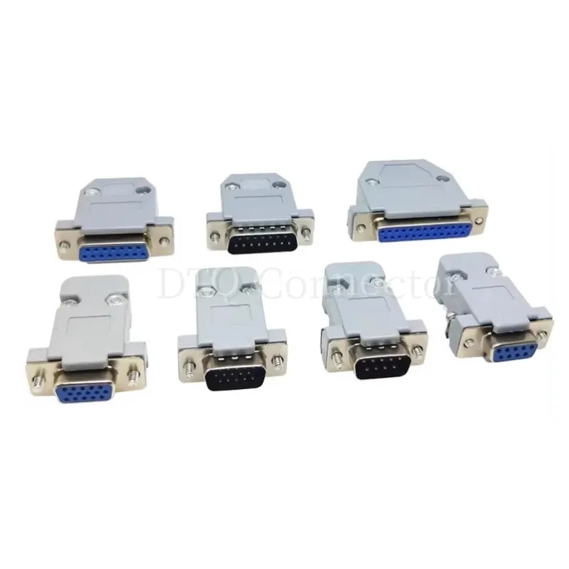 Conector adaptador DB Serial Plug D Tipo RS232 COM 9/15/25/37 Pin Furo de Porta Fêmea e macho para instalação de parafusos + concha