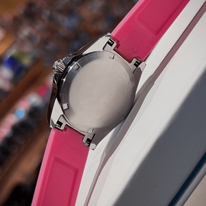 Ladies Vibrant Pink Dial <b>Watch</b> with Matching Rubber Band and Stainless Steel <b>Case</b> Sporty Elegant Design for Daily Longinesing - Product Image 5