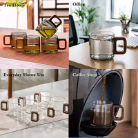 Lot de 150 ml – Tasse à café en verre nordique avec poignée en bois – Tasse à thé vintage pour la maison et le bureau
