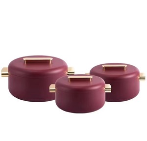 Ensemble de 3 casseroles cylindriques modernes en acier inoxydable avec couvercle verrouillable et doubles poignées, capacité 1L, 2L, 3.5L, finition intérieure mate, pour <span class=keywords><strong>buffet</strong></span> - Product Image 1
