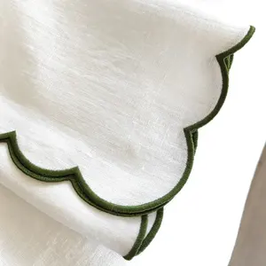 Napperon en lin naturel 100 lin serviettes en lin de coton festonné avec des serviettes de bord brodées pour hôtel