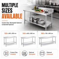 Table utilitaire commerciale en acier inoxydable avec crédence pour zone de préparation de buffet, service de taille personnalisée