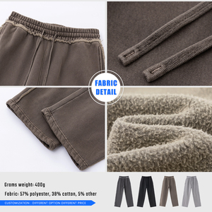 Customizable Vintage Distressed Patchwork Straight-leg Pants Men's Batik <b>Trousers</b> with Brushed Fleece <b>Drawstring</b> Sweatpants - Product Image 6