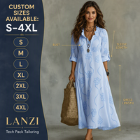 Robe longue brodée florale à étiquette privée, manches retroussables, boutons, col à volants, fabrication OEM ODM