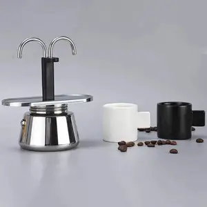 Gadget 2024 Pot kopi Moka Stainless Steel, panci kopi Italia Espresso katup ganda pembuat kopi Moka dengan 2 cangkir