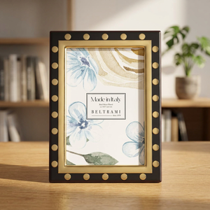 Beltrami Handmade Italian 4x6 Inch Silver Plated Wood Back Elegant <b>Photo</b> <b>Frame</b> with Embossed Full Color Gold Dots Tabletop - Product Image 3