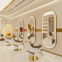 Miroir sur pied double face en acier inoxydable pour salon de coiffure avec éclairage, design minimaliste pour la coiffure, la coloration et la permanente