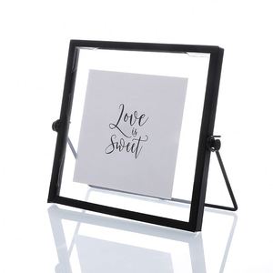 กรอบรูปตกแต่งผนังทรงเรขาคณิตสีทองขนาด6นิ้วพร้อมดอกไม้อัดกระจกสองชั้นและกรอบรูปใบไม้ลอยน้ำ - Product Image 1