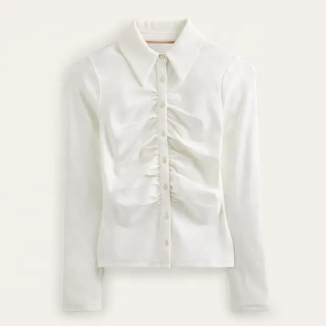 Camisa Plissada Branca Nova Camisa De Manga Longa Blusa De Algodão Feminino Mulher Slim Clothing Blusa De Escritório
