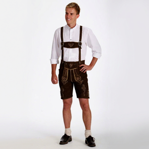 Lederhosen bavaroises traditionnelles pour hommes, shorts en cuir véritable 100%, brodés aux genoux, vêtements Tracht pour le festival d'Oktoberfest - Product Image 1