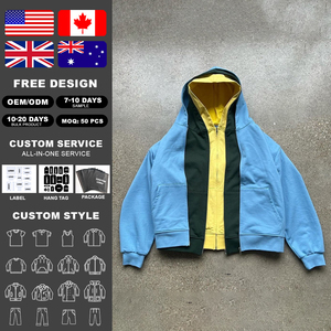 เสื้อฮู้ดดี้ผ้าคอตตอนหนา 400gsm สีสั่งทำพิเศษ พิมพ์ลายขนาดใหญ่ ทรงโอเวอร์ไซส์ สำหรับผู้ชาย แบบสามชั้น ซิปคู่/สามซิป  รุ่นหนาพิเศษ ไม่มีลาย - Product Image 2