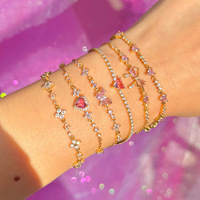 Bracelet pour femme style Ins, best-seller transfrontalier, mignon et élégant, avec zircon en forme de cœur et nœud, plaqué or véritable 18 carats, pour la Saint-Valentin
