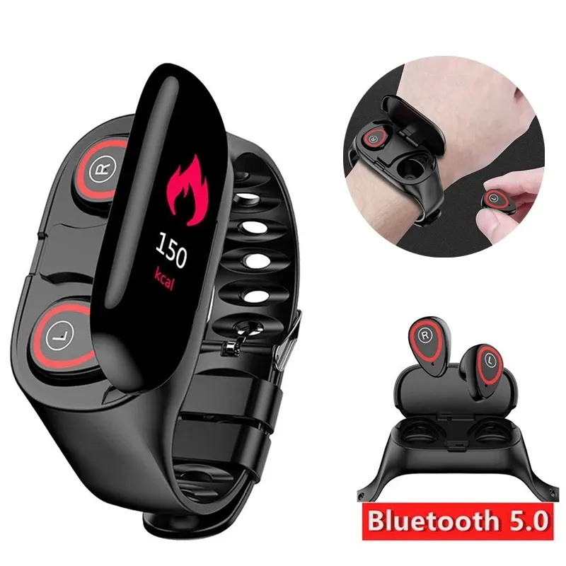 M1 Newest 2 In 1 AI Smart Watch With Bluetooth Earphone multi language Sport Watch Heart Rate Monitor Smart Wristband