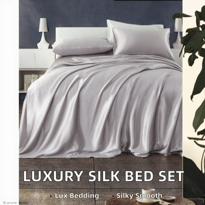 Wholesale 22mm <strong>Silver</strong> 100% Silk Bed Sheets Set 4pcs Luxury Home Hotel Use Comfortable Smooth Luxury <strong>Bedding</strong> with Solid Pattern - Product Image 3