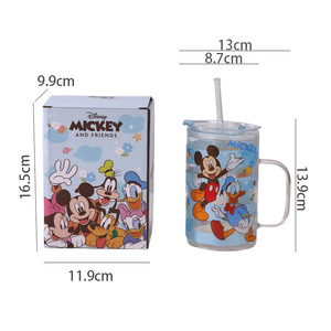 Grande tasse en <span class=keywords><strong>verre</strong></span> borosilicate Mickey & Friends avec couvercle et paille – Mignonne tasse à eau en forme de dessin animé - Product Image 5