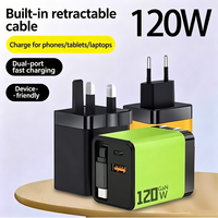 Chargeur GaN Super 120W de haute qualité avec adaptateur de charge rapide double port et prise EU US UK, chargeur rapide GaN pour téléphone