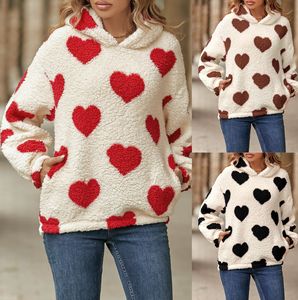 Felpe Casual in pile <span class=keywords><strong>con</strong></span> cappuccio da donna morbido Streetwear caldo <span class=keywords><strong>con</strong></span> stampa a <span class=keywords><strong>cuore</strong></span> per la primavera autunno inverno - Product Image 2