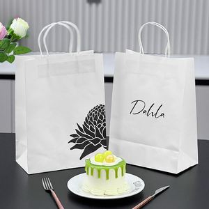 Sacs à emporter en papier kraft biodégradable et écologique personnalisés avec poignées pour desserts, gâteaux, pain cuit au four - Product Image 1