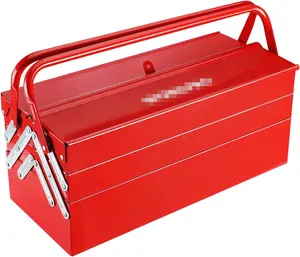 Metal Tool Box18-inch Cantilever Folding Red Storage Box 3-Layer 5-Tray Multi-Function Tool Organizer Red