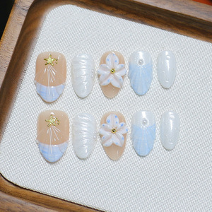 Nuevo Producto Lanzado, Uñas Postizas con Diseño Tridimensional <span class=keywords><strong>de</strong></span> Flor <span class=keywords><strong>de</strong></span> Lirio Estilo Océano, Hechas a Mano - Product Image 1