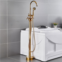 Robinet de baignoire autoportant en laiton plaqué or, mitigeur chaud/froid avec douchette à main, pour salle de bain de luxe à domicile ou à l'hôtel