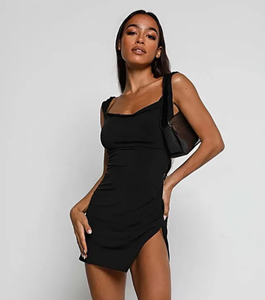 Populaire Simple Style Col Carré Sans Manches Sexy Robes Clubwear Parti <span class=keywords><strong>Noir</strong></span> À Lacets Dos Nu Dames Mini <span class=keywords><strong>Robe</strong></span> - Product Image 3