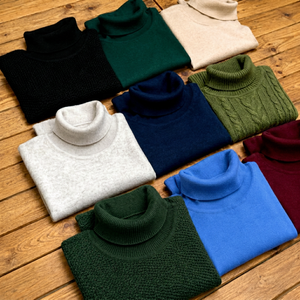 Pull col roulé unisexe en coton, couleur unie, tricoté, manches longues, chaud pour l'hiver, plusieurs couleurs disponibles, vente en gros - Product Image 1