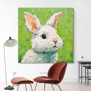 Hand Painted Oil Painting Bunny Cartoon <b>Art</b> 3D Visual Effect For Living Room Entryway Or Childrens Room No Frame Abstract Style - Product Image 4