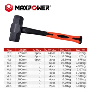 MAXPOWER 6lb Shock Absorbing Drilling Crack Hammer With Long Fiberglass Handle
