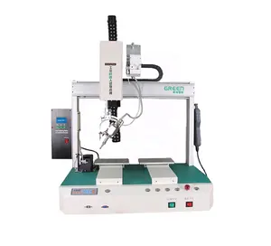 Green Desktop Automatic Tin Wire Soldering Machine with Two Working Stations for LSI/IC/CSP/BGA/DVD/Switch/PCB Board Solder