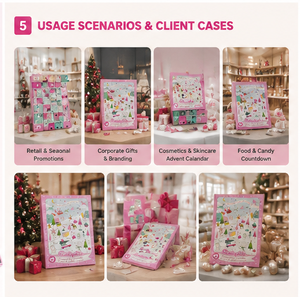 Caja de Adviento en Forma de Libro con Cajones Numerados, Reutilizable, Rosa y Verde, con Cuenta Regresiva de 24 Días, Impresión Personalizada en Papel Reciclable - Product Image 3