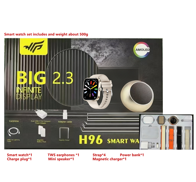 ZongX 11in1 Gift Set H96 Smart Watch Original Factory Wholesale with Earphone Magnetic Attraction Charger Speaker 4 Band