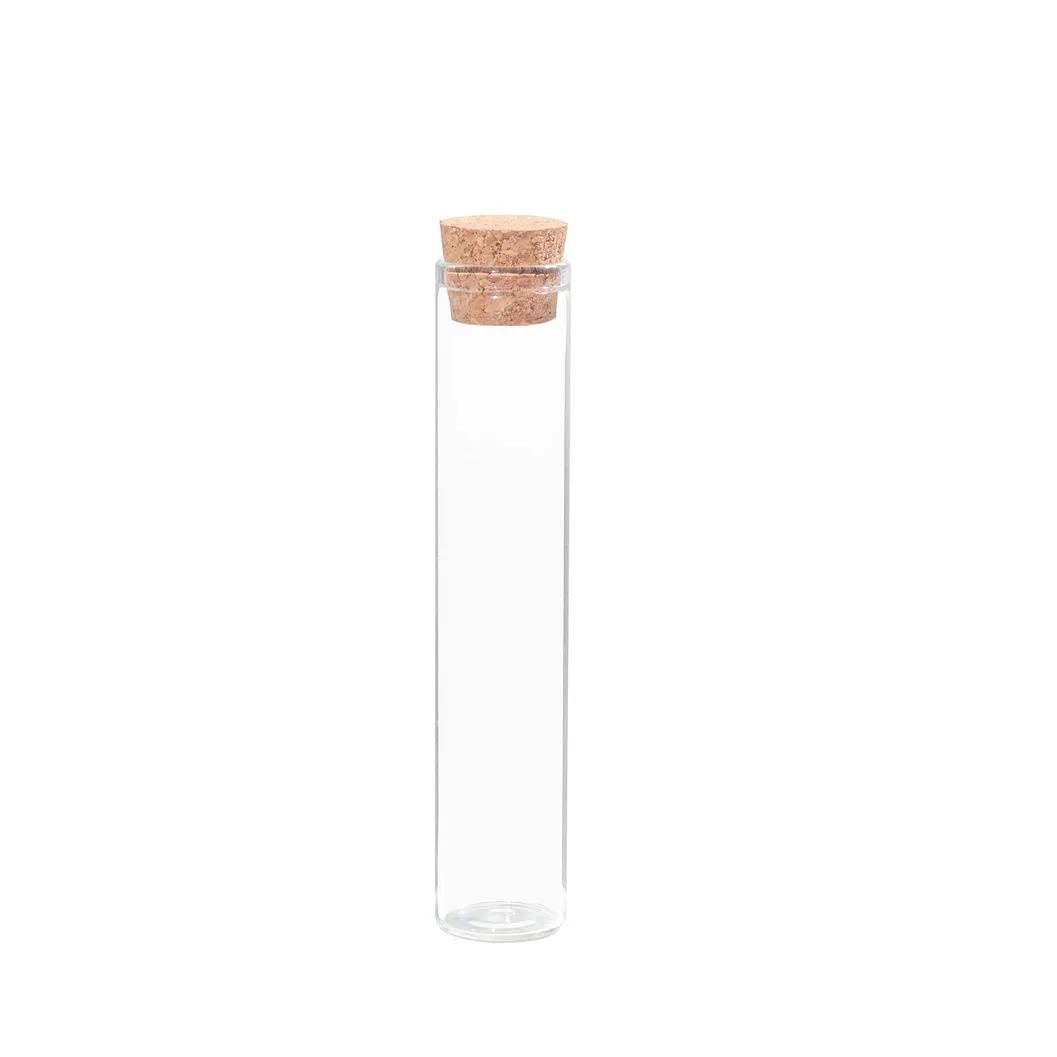 Small Clear Flat Bottom Borosilicate Glass Tube with Cork Lid for Lab Test Bath Salt Candy Storage Tube
