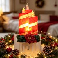 Lampe de Table LED Multicolore à Flamme Scintillante, Décoration de Noël Rouge Rayée, Bougie Veilleuse en Forme de Poinsettia, Vente en Gros Usine