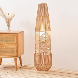 Lampe de sol en rotin, style bois naturel, source de lumière LED, couleur changeante, inspirée du zen, décoration de salon - Product Image 4
