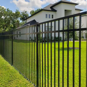 Panneau de clôture en acier de 6 pieds avec poteaux en acier noir, panneau de clôture décoratif <span class=keywords><strong>pour</strong></span> <span class=keywords><strong>jardin</strong></span>, clôture de piscine à sommet plat - Product Image 1