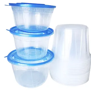 Disposable Black and Transparent Soup Bow for salad Food Storage Container PP Plastic Round Shape Bowl with Lid
