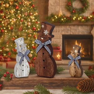 Juego de Figuras de Muñecos de Nieve de Madera con Acabado Natural, Decoración Navideña para Interiores, Adorno para Sala de Estar, Forma de Muñeco de Dibujos Animados - Product Image 2