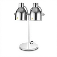Lampe chauffante alimentaire à double tête avec base ronde pour buffet de restaurant, présentation de traiteur et service de cuisine d'hôtel