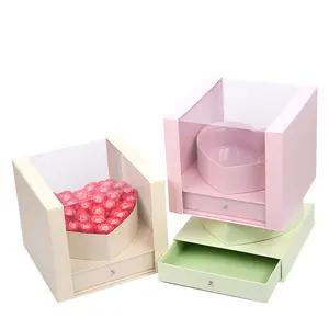 Valentine's Day Luxury Heart Shape Acrylic Paper Box Transparent Crystal Rose Packaging Drawer Jewelry Wedding Flower Gift Box