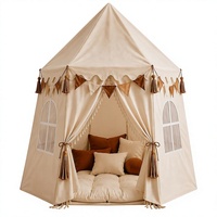 Tente de jeu pour enfants Sudeba Extra Large Boho 59" X 53" (DxH) |   Guirlande lumineuse à étoiles, drapeaux, pompons, lavable en machine, cadeau d'anniversaire pour